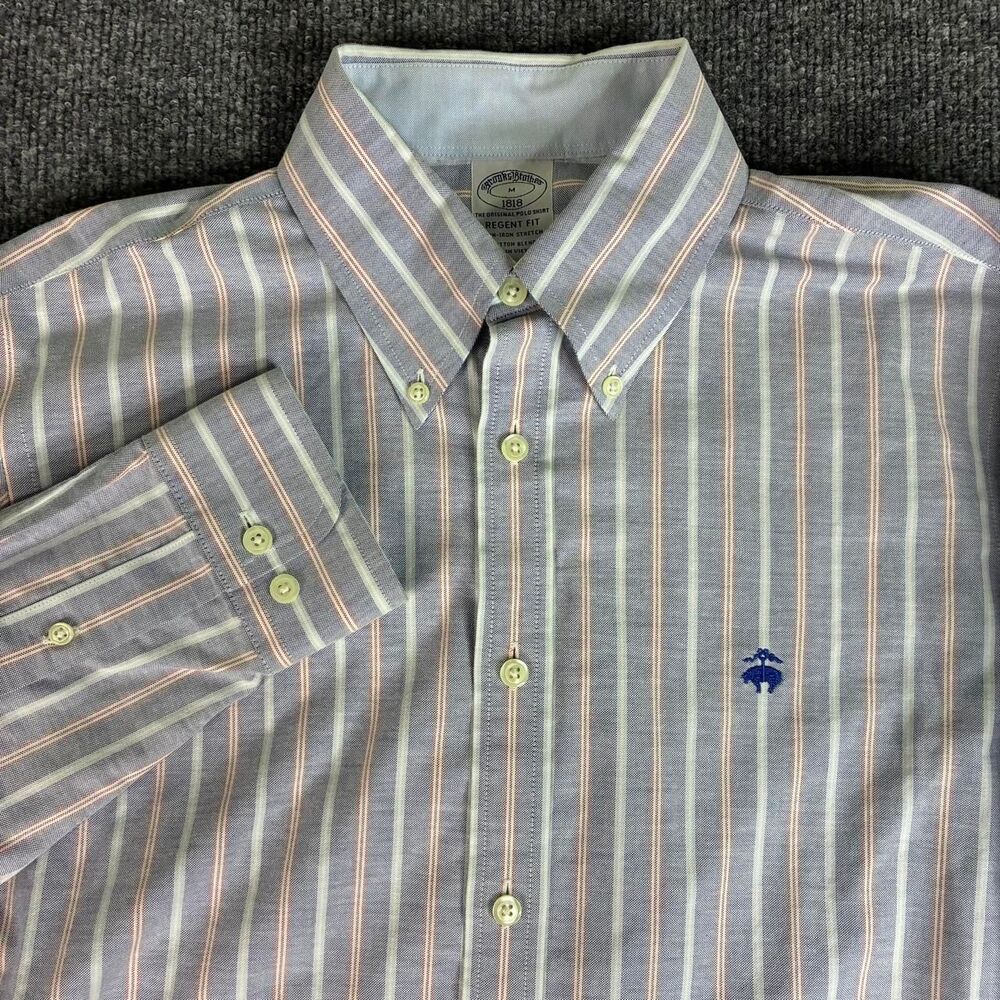 Brooks Brothers Regent Fit Men’s Medium Blue Stripe Long Sleeve Button Up Shirt